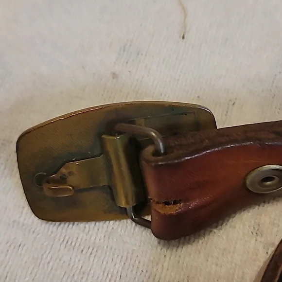 Masonic Harry Klitzner Brass Belt Buckle On Leather Belt - Picture 3 of 9